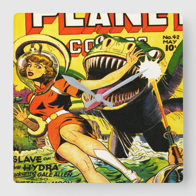 RETRO SCI FI GRAPHIC ART FROM THE 1940's Square Wall Clock (Front)