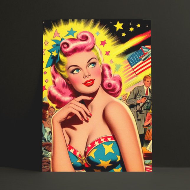 Retro Sci-fi Kitsch Girl Postcard (Creator Uploaded)