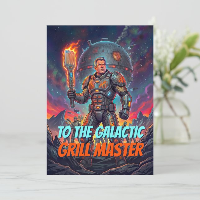 Retro Sci Fi Pop Art Galactic Grill Master Comic Thank You Card (Standing Front)