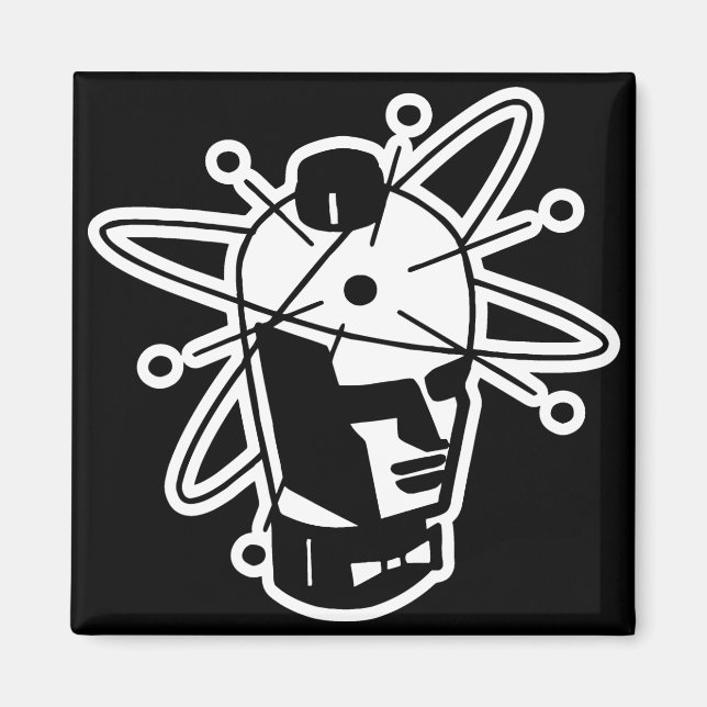 Retro Sci-Fi Robot Head - Black & White Magnet (Front)
