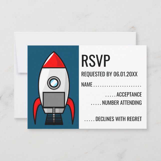 Retro Sci Fi Rocket RSVP card (Front)