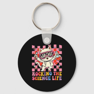 Retro Science Cat Chemistry Teacher Valentine Key Ring