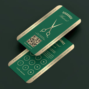 Retro Scissors Hunter Green Barber Loyalty Business Card