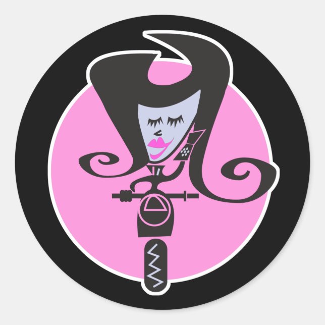retro scooter biker chic classic round sticker (Front)
