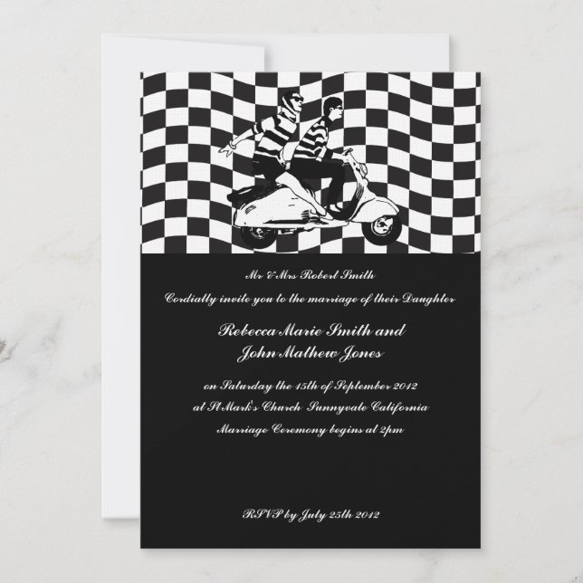 Retro scooter check Wedding Invitations 3.5x5 (Front)