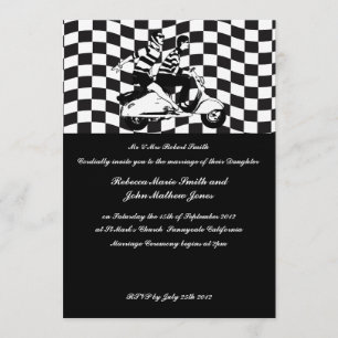 Retro scooter check Wedding Invitations 3.5x5