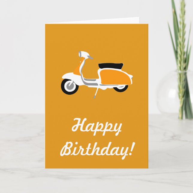 Retro Scooter Happy Birthday Card Orange (Front)
