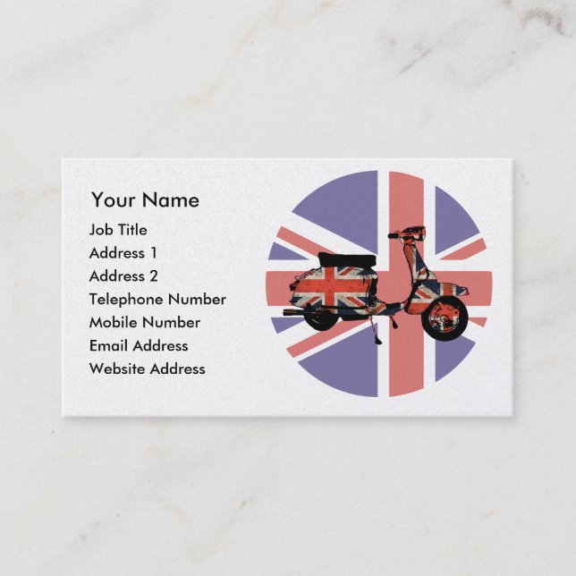 Retro scooter weathered Union jack design Business Card (Front)