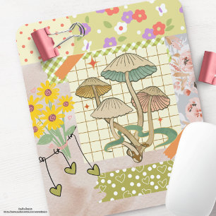 Retro scrapbook collage artwork floral Mushrooms Mouse Pad