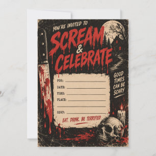 Retro Scream & Celebrate Horror Birthday Party Invitation