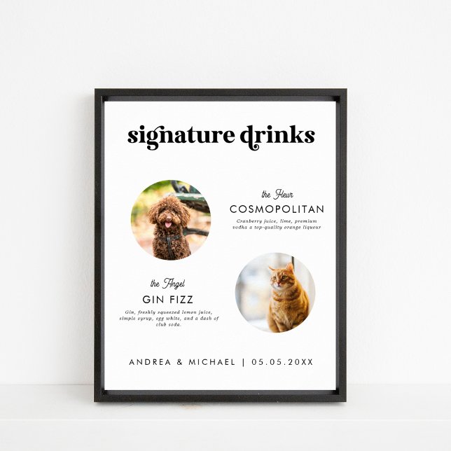 Retro Script 2 Pets Signature Drinks Wedding Sign (Creator Uploaded)