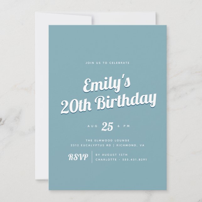 Retro Script | Any Age Blue Birthday Party Invitation (Front)