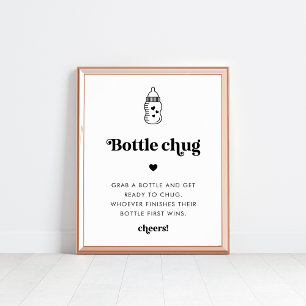 Retro Script Baby Shower Bottle Chug Game Sign