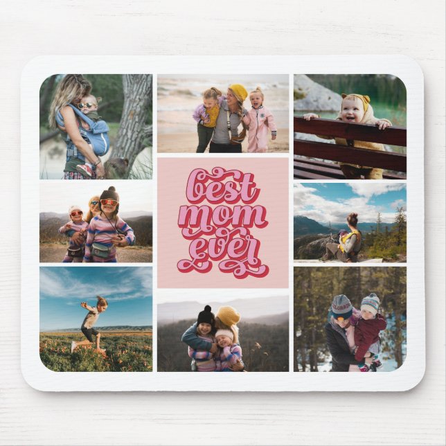 Retro Script Best Mum Ever Photo Collage Mouse Pad (Front)