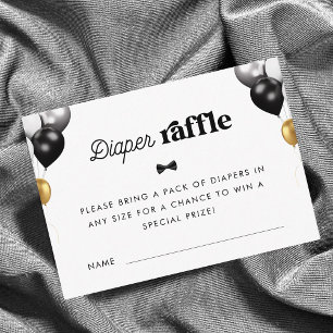 Retro Script Black White Diaper Raffle Baby Shower Enclosure Card