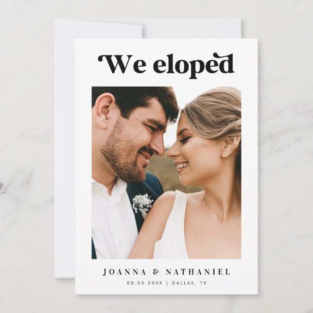 Retro Script Black & White Elopement Announcement (Front)