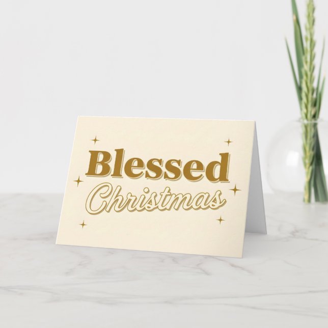Retro Script Blessed Christmas Holiday Card (Front)