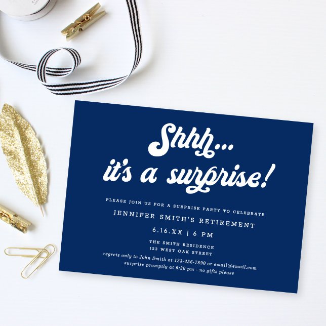 Retro Script Blue Surprise Retirement Party Invitation (Creator Uploaded)