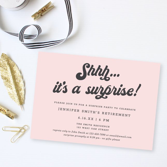 Retro Script Blush Pink Surprise Retirement Party Invitation (Creator Uploaded)