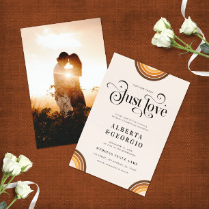 Retro Script Boho Rainbow Nothing Fancy Just Love  Invitation