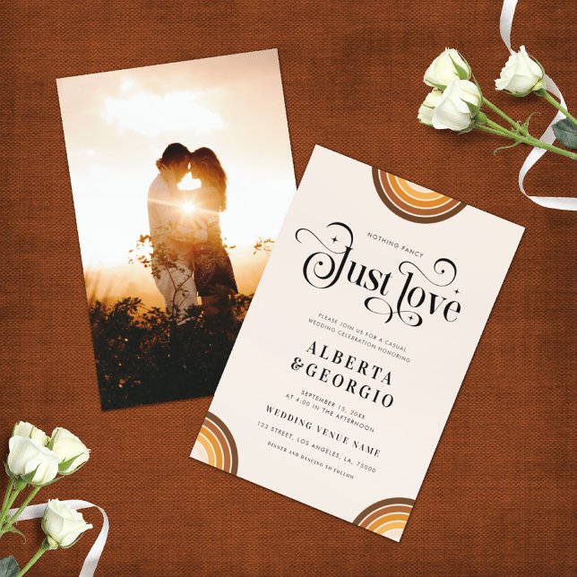 Retro Script Boho Rainbow Nothing Fancy Just Love  Invitation (Creator Uploaded)