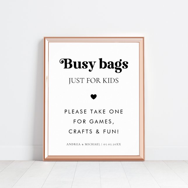 Retro Script Busy Bags for Kids Heart Wedding Sign (Creator Uploaded)