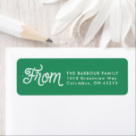 Retro script Christmas return address label<br><div class="desc">A sweet script "from" surrounded by stars makes an adorable coordinating return address label to pair with Lea Delaveris Design's Merry Christmas Script holiday photo card. The background colour is a festive kelly green,  but that can be edited by clicking "customise."</div>