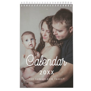 Retro script family photo calendar 2026