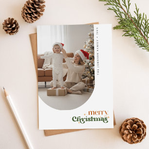Retro Script Family Photo Merry Christmas Postcard