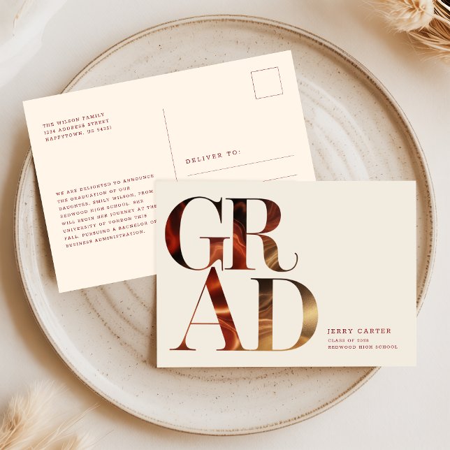 Retro Script Grad Photo Graduation Announcement Postcard (Creator Uploaded)