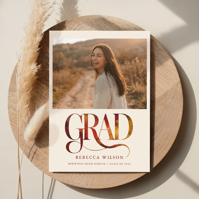 Retro Script Grad Photo Graduation Announcement Postcard (Creator Uploaded)