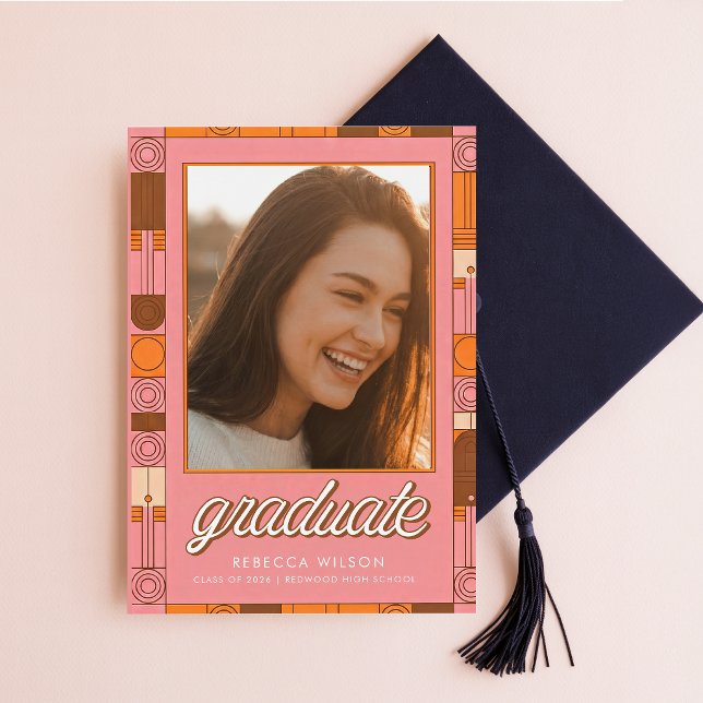 Retro Script Grad Photo Graduation Thank You Postcard (Creator Uploaded)