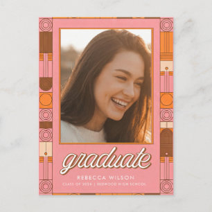 Retro Script Grad Photo Graduation Thank You Postcard