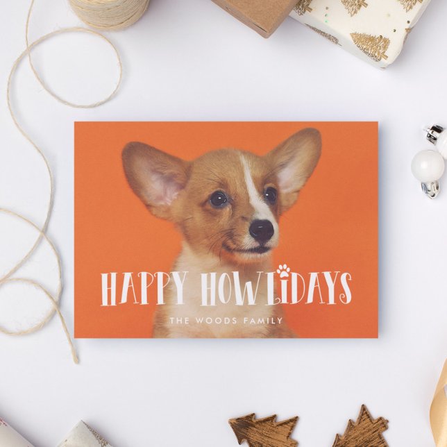 Retro Script Happy Howlidays Dog Photo Holiday Card (Creator Uploaded)