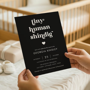 Retro Script Heart Tiny Human Shindig Baby Shower Invitation