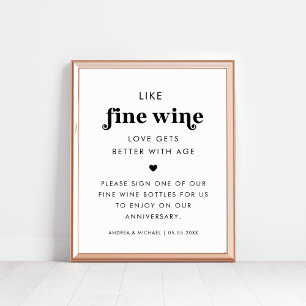 Retro Script Heart Wine Guestbook Wedding Sign    
