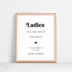 Retro Script Ladies Bathroom Basket Wedding Sign  