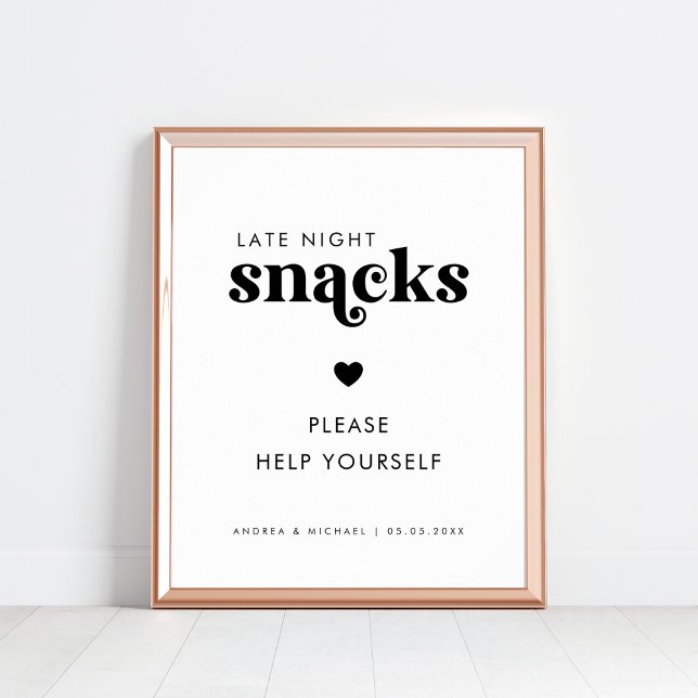 Retro Script Late Night Snacks Heart Wedding Sign (Creator Uploaded)