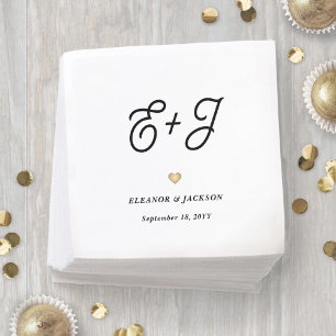 Retro Script Monogram Elegant Minimalist Wedding Napkin