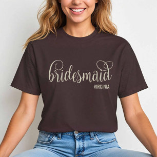 Retro Script Natural on Espresso Brown Bridesmaid  T-Shirt