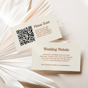 Retro Script Neutral Wedding Website QR Code Enclosure Card