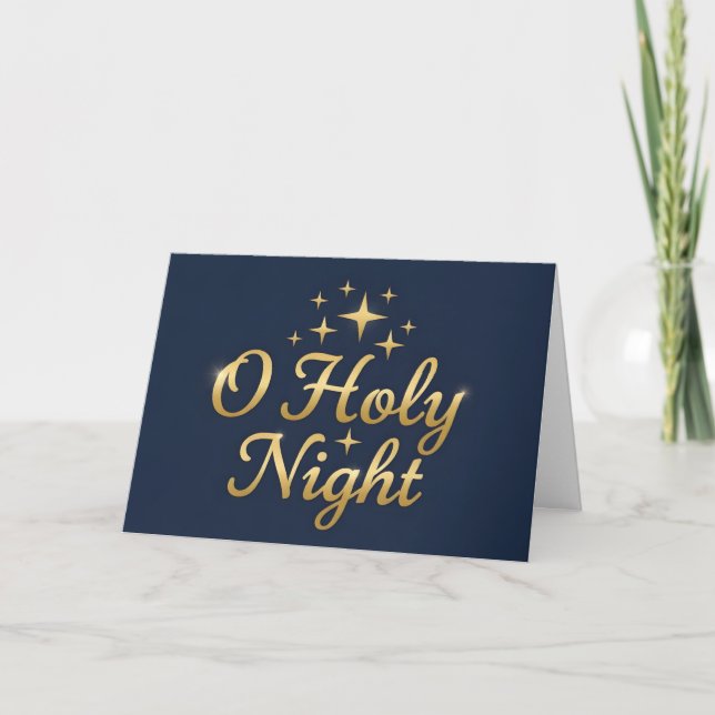 Retro Script O Holy Night Christmas Holiday Card (Front)