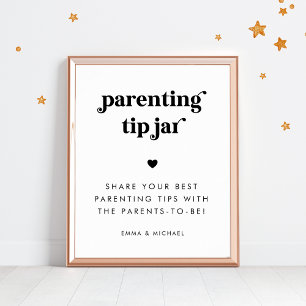 Retro Script Parenting Tip Jar Baby Shower Sign