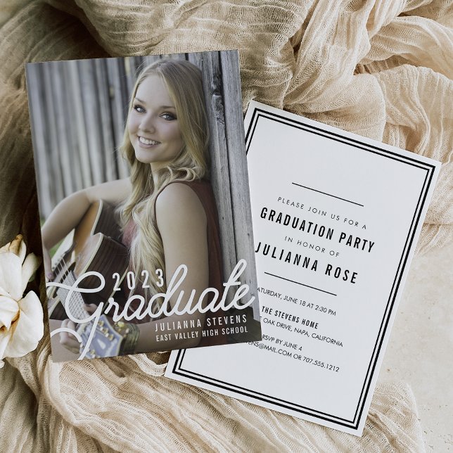 Retro Script Photo Graduation Party Invitation (Creator Uploaded)