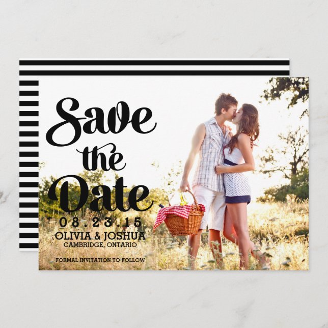 Retro Script Photo Save the Date Announcement (Front/Back)