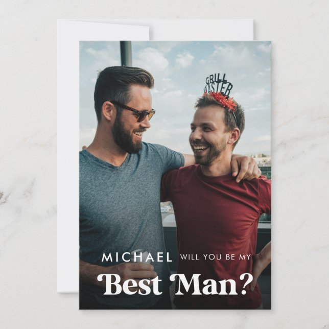 Retro Script Photo Will You Be My Best Man Simple Announcement (Front)