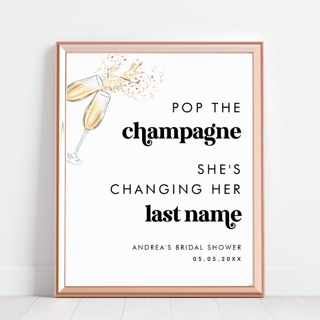 Retro Script Pop the Champagne Bridal Shower Sign  (Creator Uploaded)