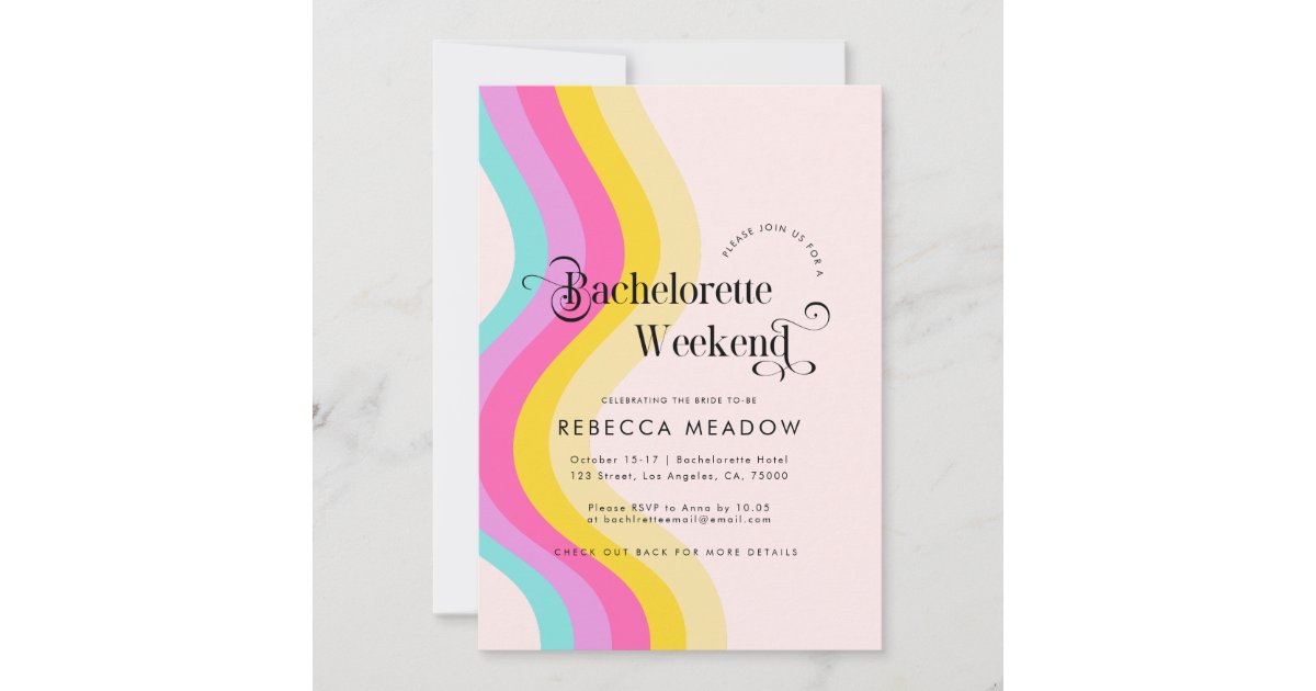 Retro Script Rainbow Colourful Bachelorette Party Invitation | Zazzle.co.nz