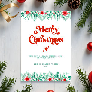 Retro Script Red & Green Merry Christmas Holiday Card