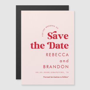 Retro Script Red & Pink Typography Simple Wedding Magnetic Invitation